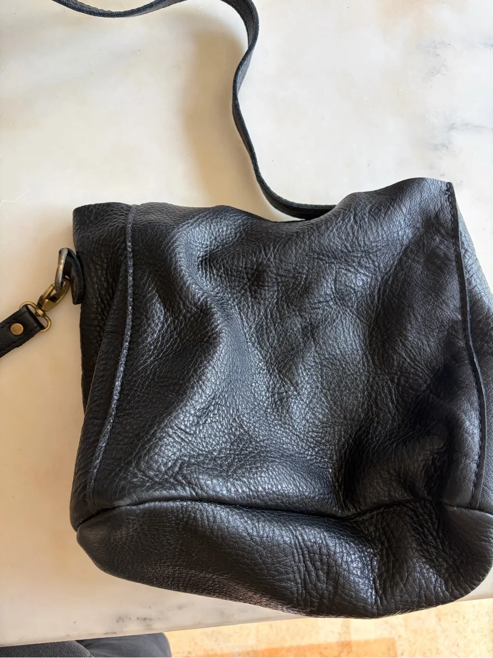 Triangle Shoulder Bag in Pebbled Black